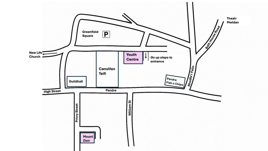 Location map for the Youth Centre in central Cardigan.